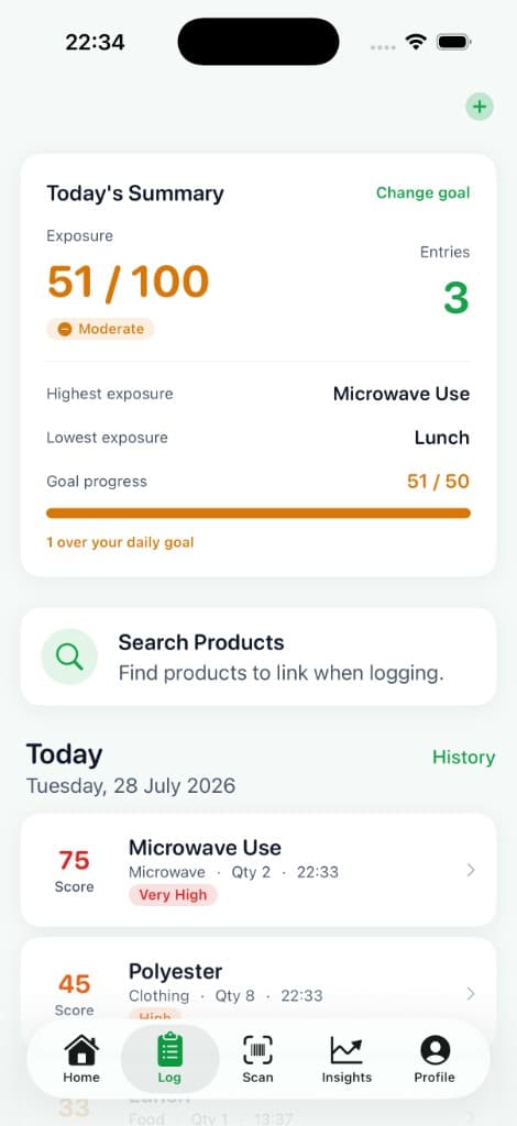 MicroTrack log screen